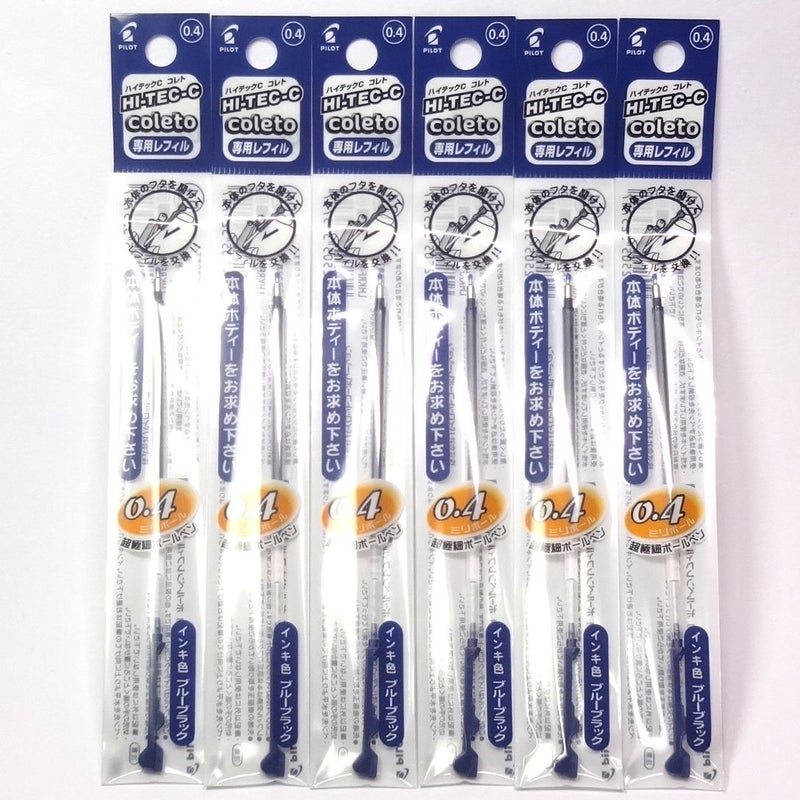 Pilot Hi-Tec-C Coleto Gel Ink Pen Refill 0.4mm, Blue Black, Ã— 6 Packs/total 6 pcs (Japan Import) [Komainu-Dou Original Package]